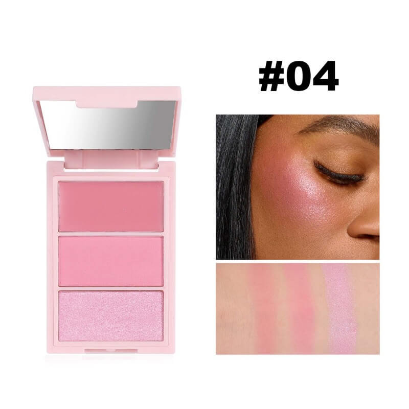 3 Color Mineral Blush Palette Multi Functional Highlighter Contour Illuminator Flawless Radiant Finish Blush