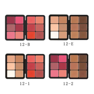 12 Colors Private Label Wholesale Vegan Halal Organic Cruelty Free Full Coverage Custom Cosmetic Ironhighlighterbronzer Contour Concealer Face Blush Palette