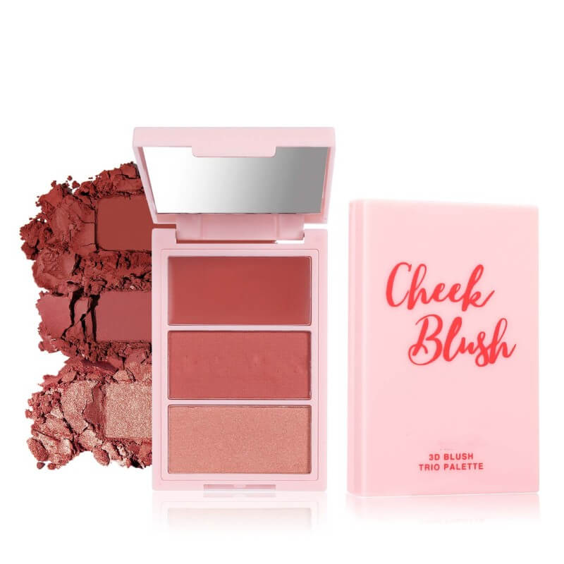3 Color Mineral Blush Palette Multi Functional Highlighter Contour Illuminator Flawless Radiant Finish Blush