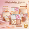 Whybeauty 4 Grid Highlighter Palette Champagne Rose Bronze Shimmer Powder Transparent Case Private Label OEM ODM Cosmetic