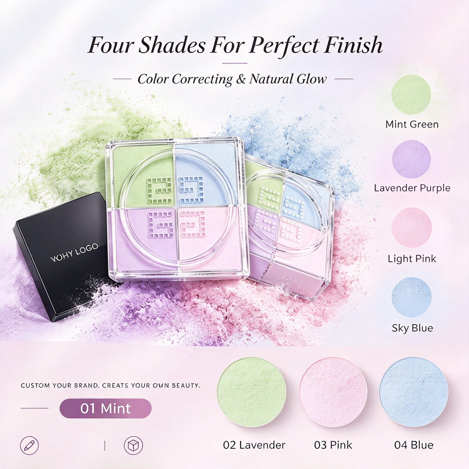 Private Label 4 Color Loose Setting Powder Ultra Fine Long Lasting Brighten Blur Face Powder Vegan With ISO GMPC MSDS Halal Custom Logo Cosmetic MOQ 500