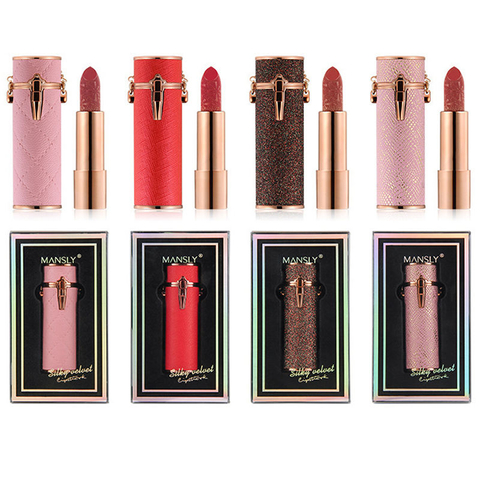 Long-Lasting Waterproof Matte Lipstick with Chain Detail Daily Use Carved Lipstick for Women