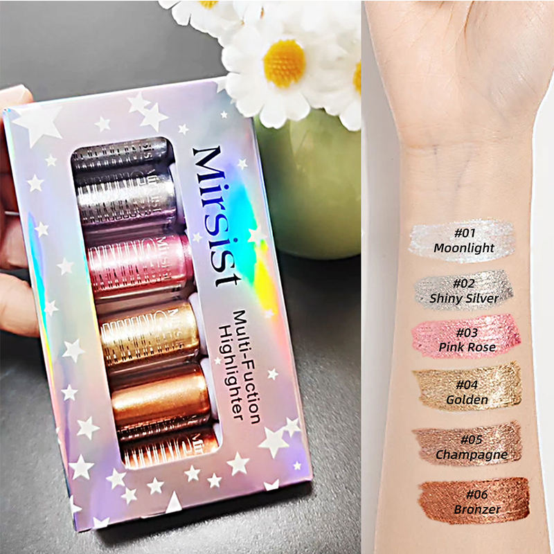 6-Pack Highlighter Liquid Natural Face Contouring with Brightening Effect Long-Lasting Non-Staining Formula for All-Day Glow