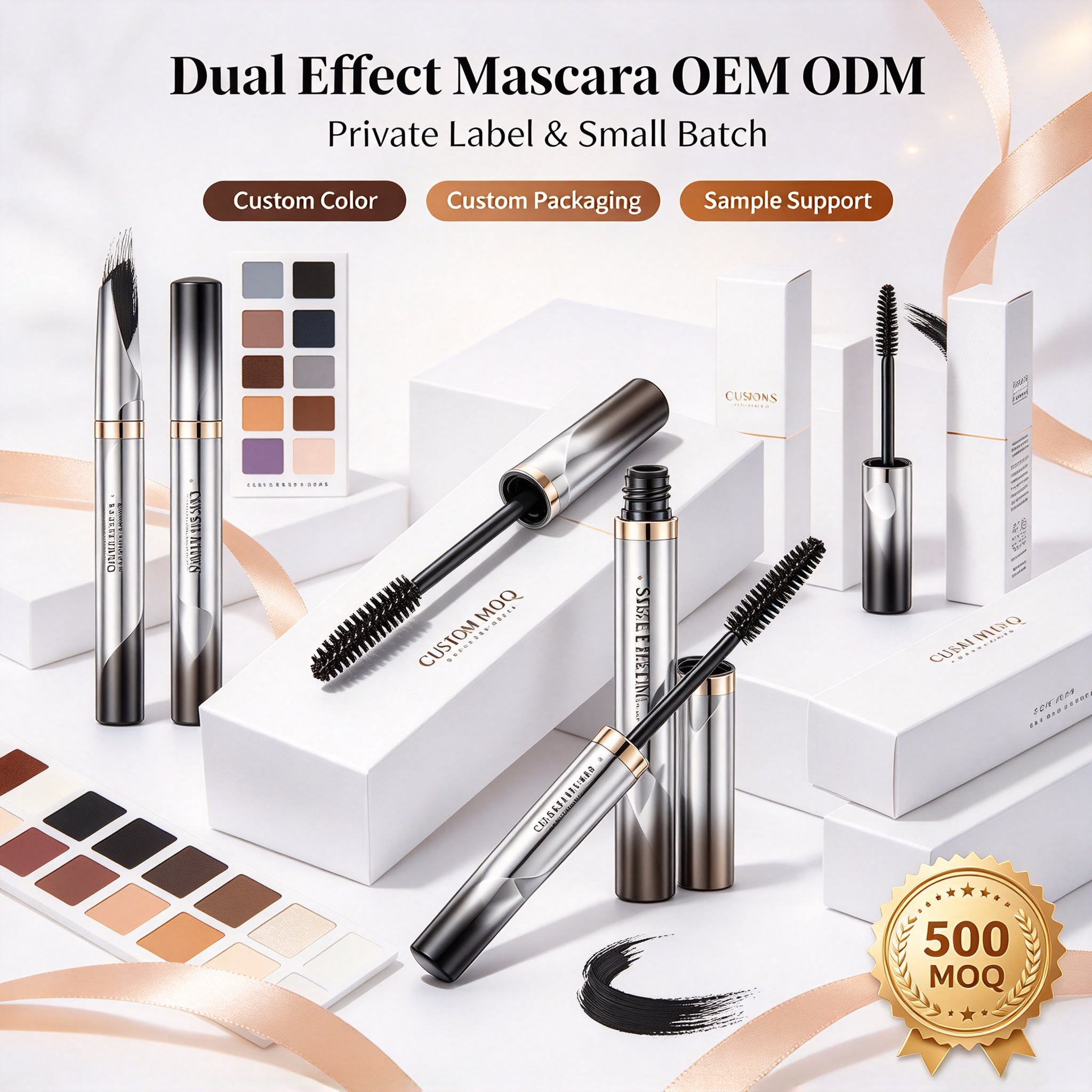 OEM ODM 24H Double Layer Fiber Mascara, Waterproof Sweatproof Lengthening Curling Volumizing Mascara, Vegan Friendly, GMPC MSDS Halal Certified Private Label Mascara