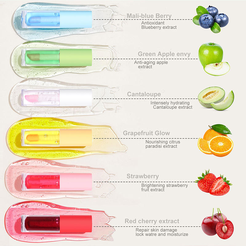 Six Color Fruit Flavored Lip Gloss Moisturizing Hydrating Lip Oil Tint