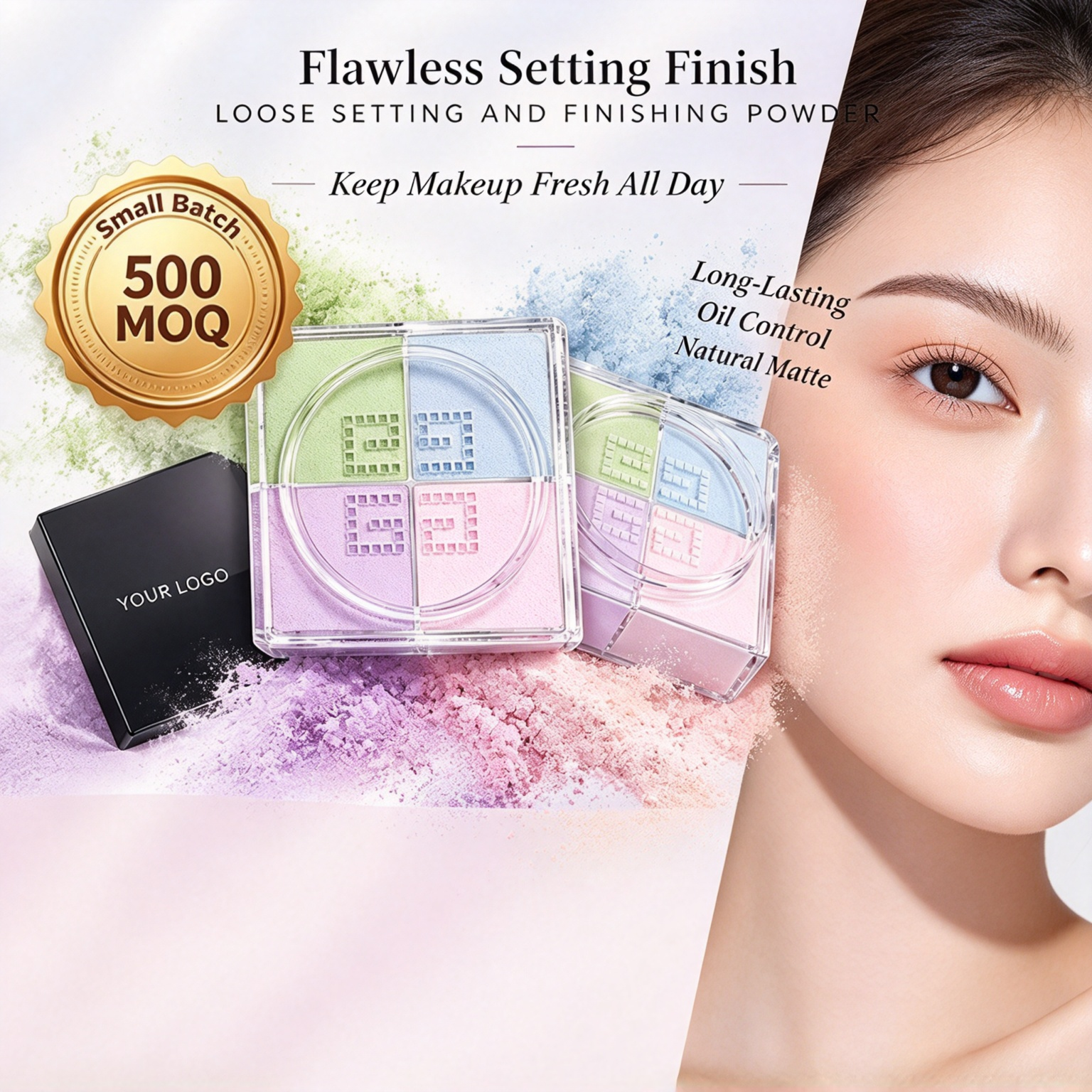 Private Label 4 Color Loose Setting Powder Ultra Fine Long Lasting Brighten Blur Face Powder Vegan With ISO GMPC MSDS Halal Custom Logo Cosmetic MOQ 500