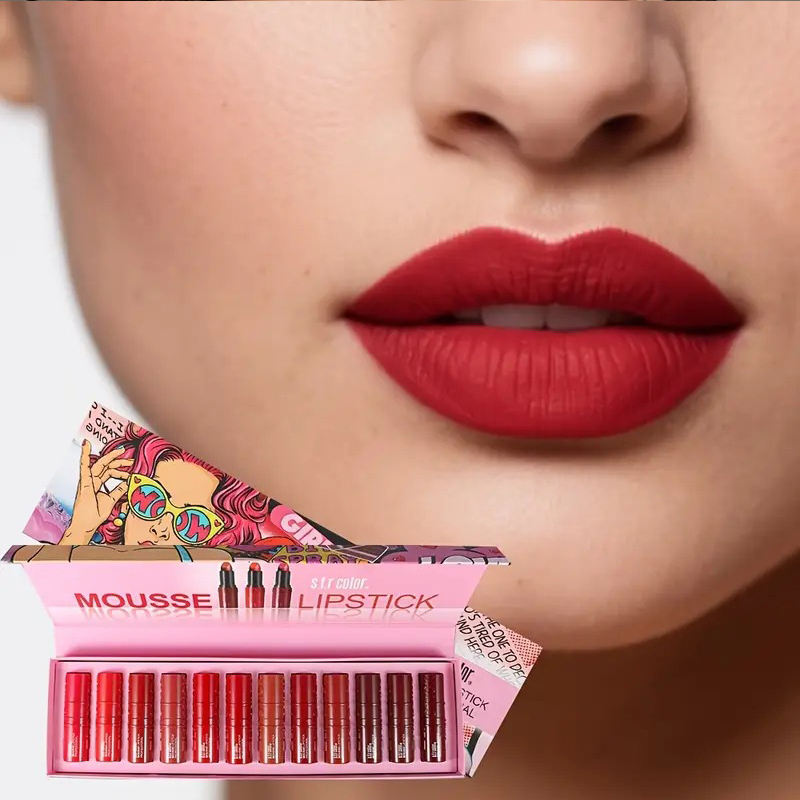 Hot Selling 12-Color Matte Lipstick Set Non-Stick Custom Label Makeup Fashion Wholesale Beauty OEM/ODM Cosmetic