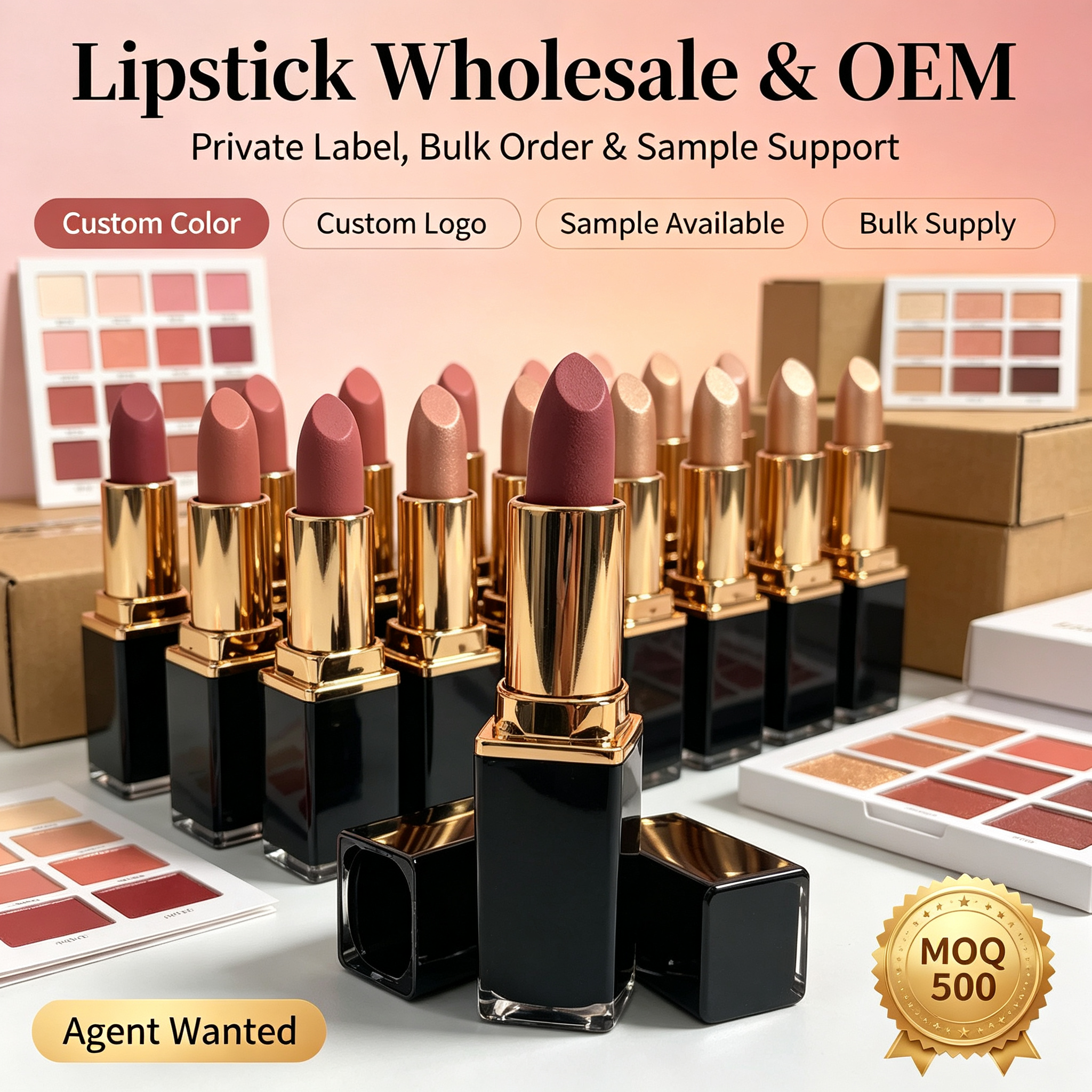 Private Label Matte Lipstick, Silky Smooth High Pigment Lip Stick, Comfortable Long Wear Lip Makeup, Vegan Cruelty Free, ISO GMPC MSDS Halal, OEM ODM Small Batch MOQ500