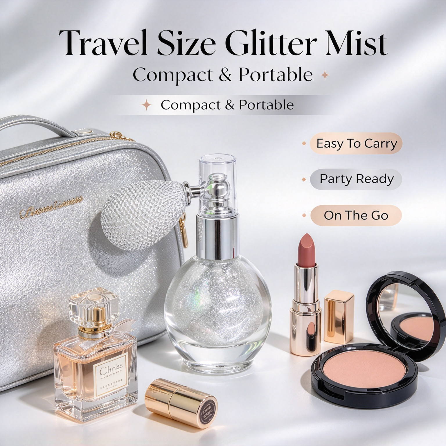 Private Label Glitter Spray Body Shimmer Spray Press & Spray Instant Glitter Long Lasting Makeup OEM ODM With GMPC MSDS Halal Certification