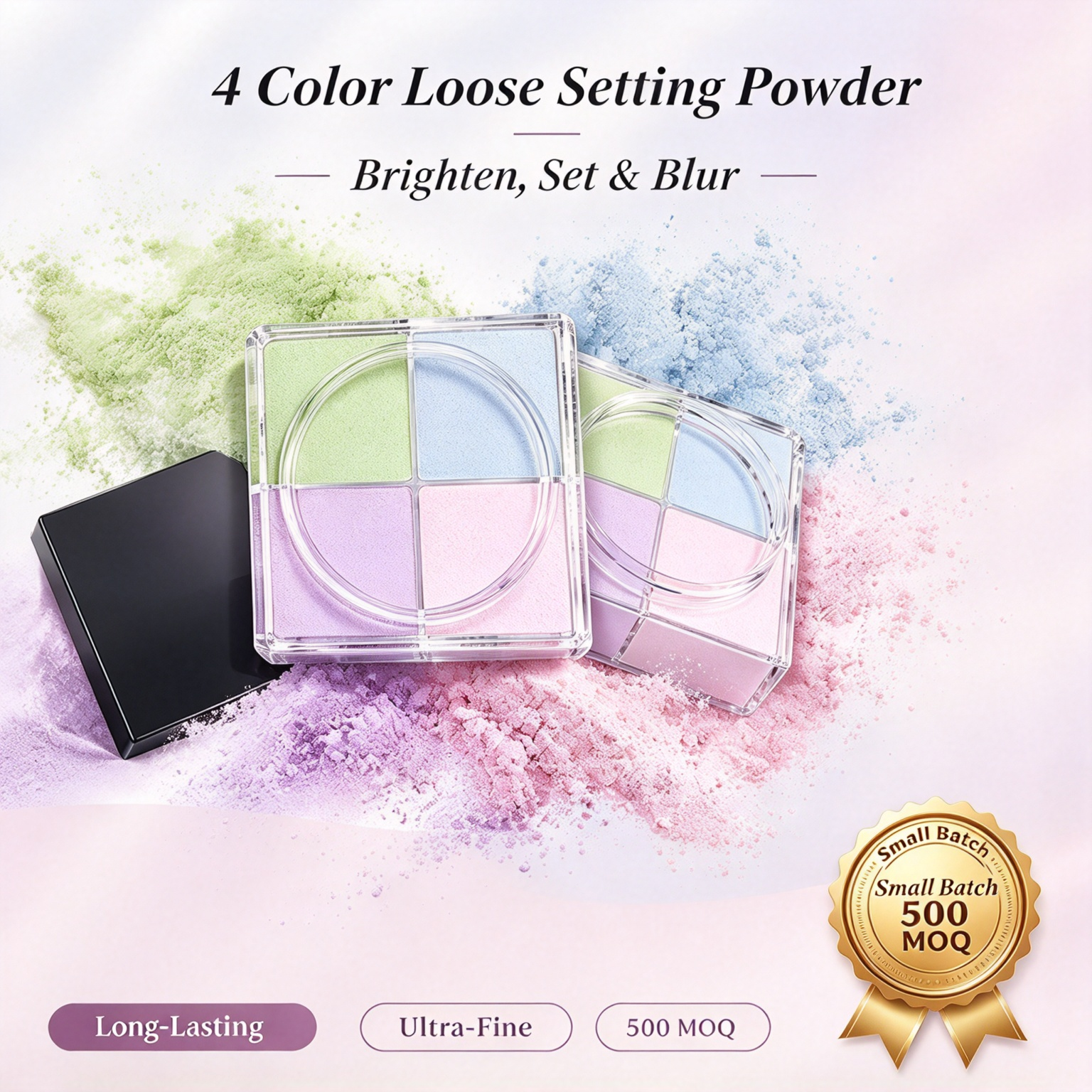 Private Label 4 Color Loose Setting Powder Ultra Fine Long Lasting Brighten Blur Face Powder Vegan With ISO GMPC MSDS Halal Custom Logo Cosmetic MOQ 500