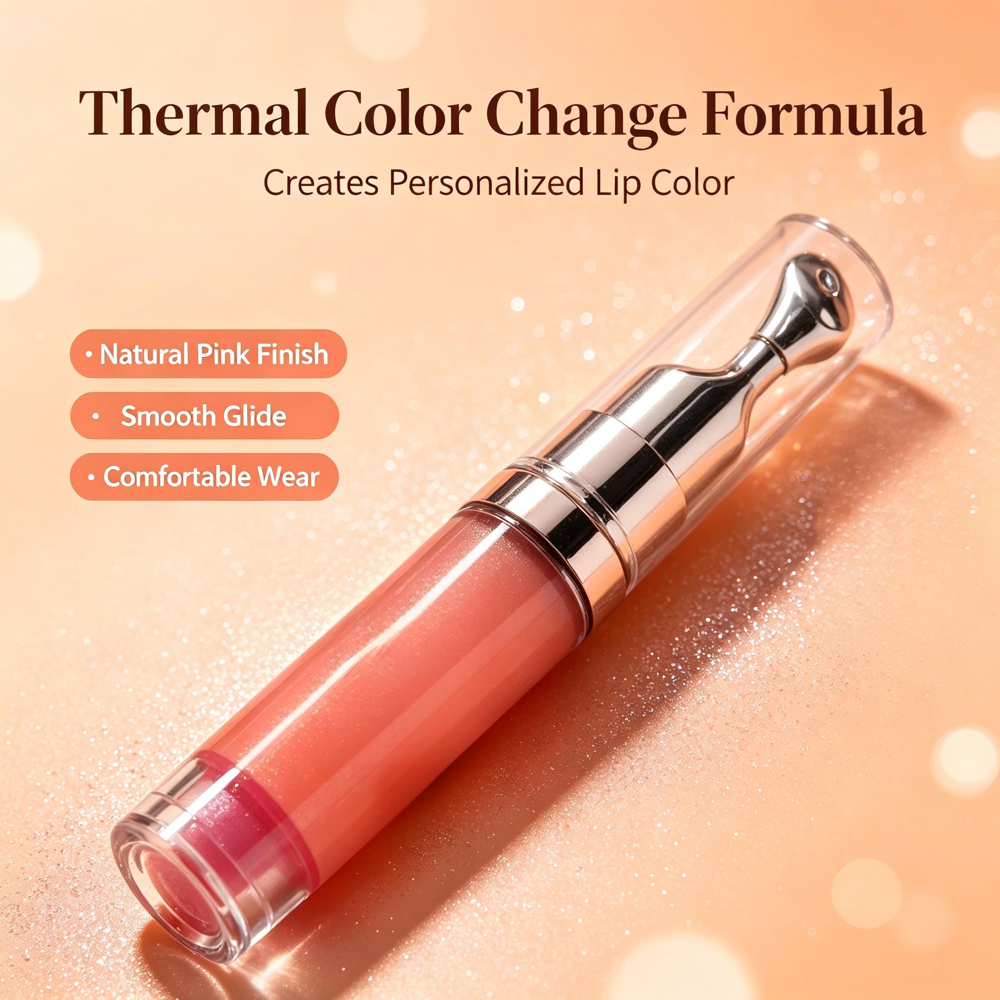 Private Label Thermal Color Change Lip Gloss, Natural Pink Finish Lip Makeup, Smooth Glide Comfortable Wear Lip Tint, Vegan Cruelty Free, ISO GMPC MSDS Halal, OEM ODM Small Batch MOQ500