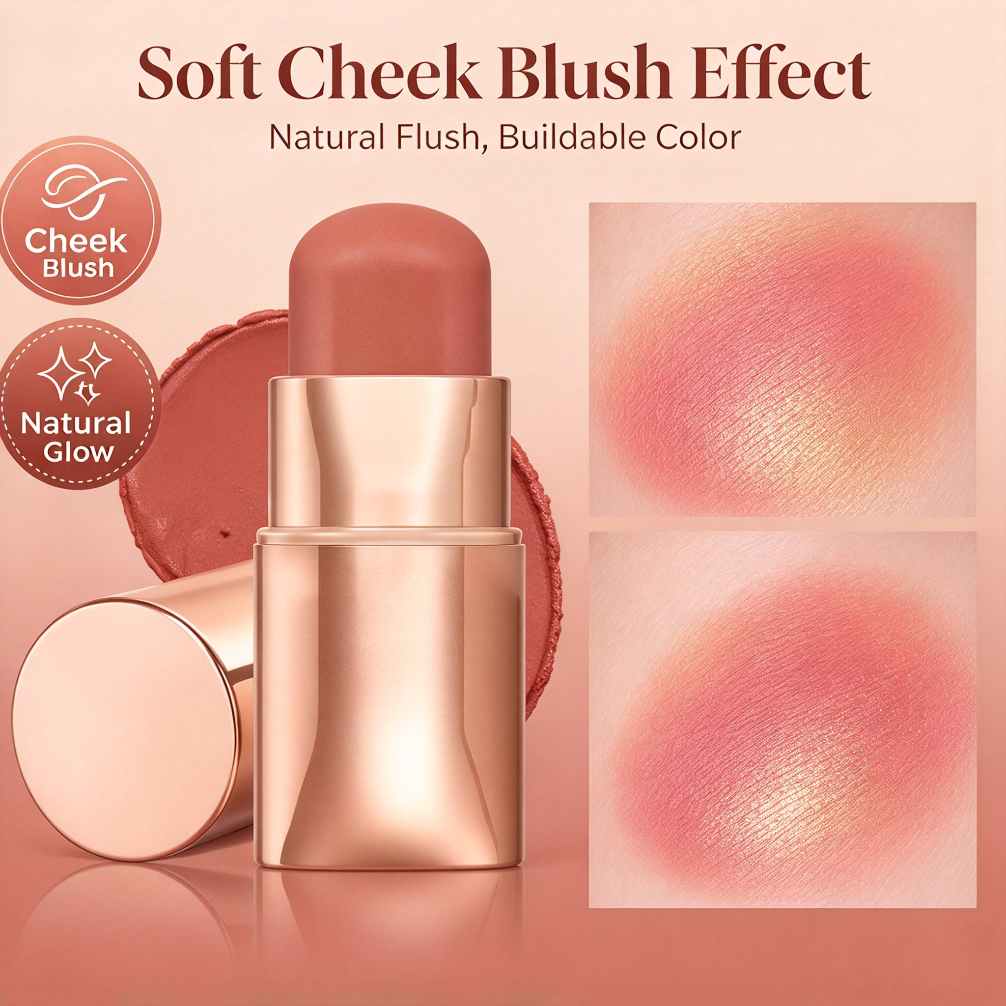 OEM Creamy Blush Stick, Soft Tip Smooth Cream Blush Stick, Long Lasting Waterproof Face Blush, GMPC MSDS Halal Certified Custom Private Label Makeup