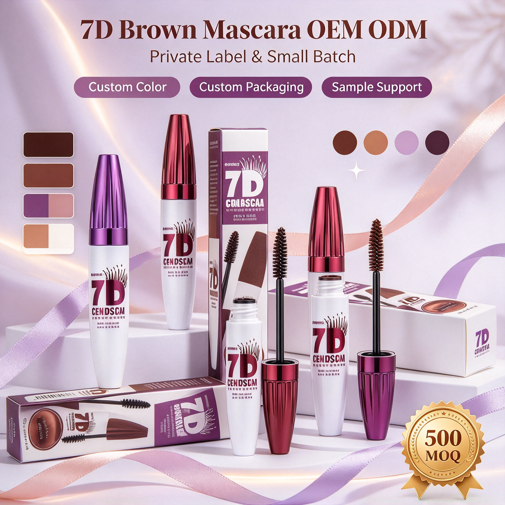 OEM ODM 7D Colossal Volume Mascara, Waterproof Lengthening Curling Mascara, Smudge Proof Long Lasting Eye Makeup, GMPC MSDS Halal Certified Private Label Mascara