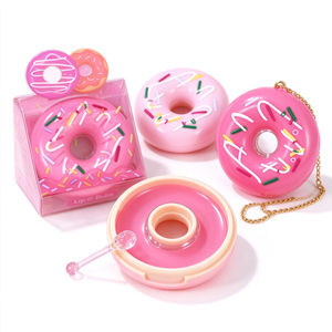 Donut Shape Compact Mirror Lip Balm Set Cute Colorful Portable Hydrating Lip Care Balm