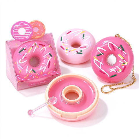 Donut Shape Compact Mirror Lip Balm Set Cute Colorful Portable Hydrating Lip Care Balm