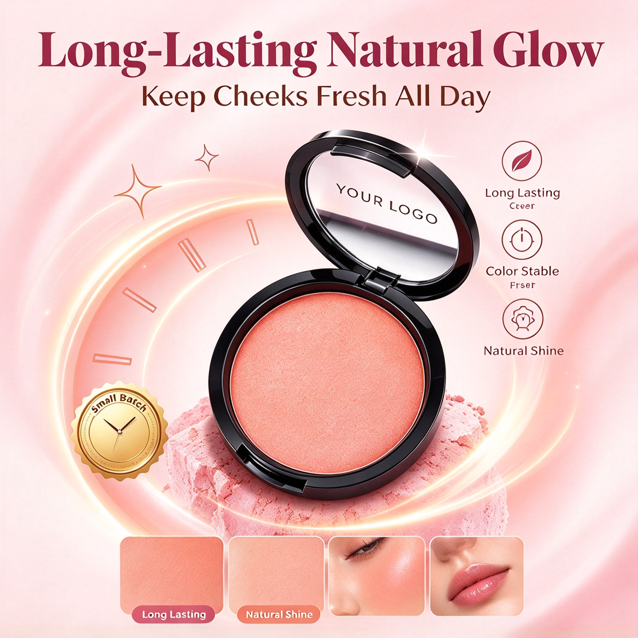 Private Label Mineralize Skin Finish Blush, 4 Shades Silky Texture Natural Glow Baked Blush, Vegan Cruelty Free With ISO GMPC MSDS Halal, Custom Cosmetics OEM ODM Small Batch MOQ500
