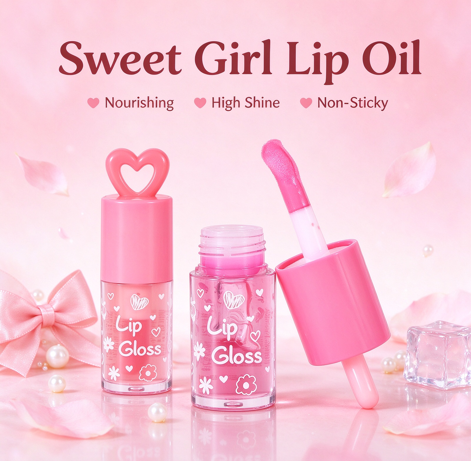 Private Label Love Heart Lip Gloss Daily Moisturizing Glossy Finish Gentle Lip Care Oil