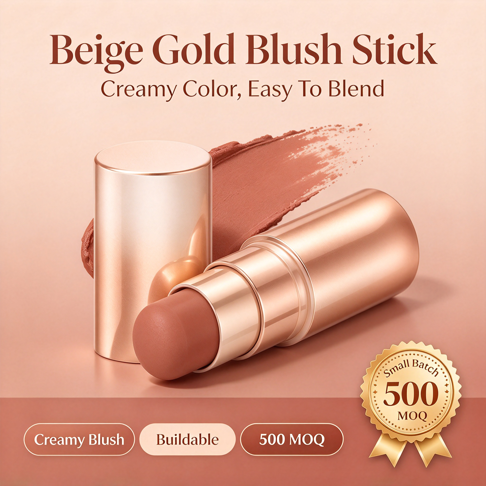 OEM Creamy Blush Stick, Soft Tip Smooth Cream Blush Stick, Long Lasting Waterproof Face Blush, GMPC MSDS Halal Certified Custom Private Label Makeup