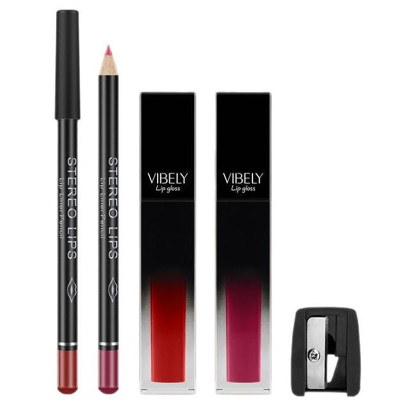 Matte Nude Lip Liner & Gloss Set Non-Stick Non-Fading Liquid Lip Glaze for Smooth Long-Lasting Makeup