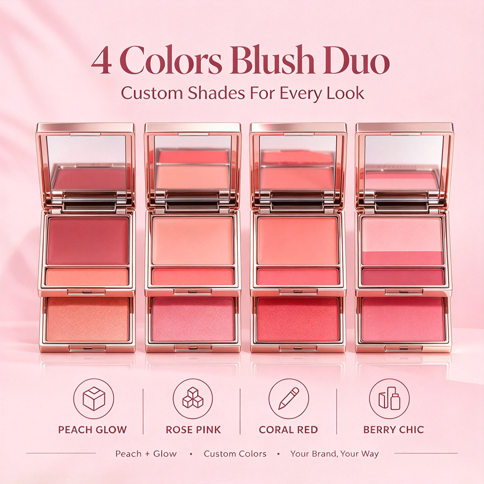 Private Label 2 in 1 Creme & Powder Blush, Buildable Color Smooth Finish Cheek Blush Palette, Vegan Cruelty Free, ISO GMPC MSDS Halal Certified, OEM ODM Small Batch Custom Makeup MOQ500