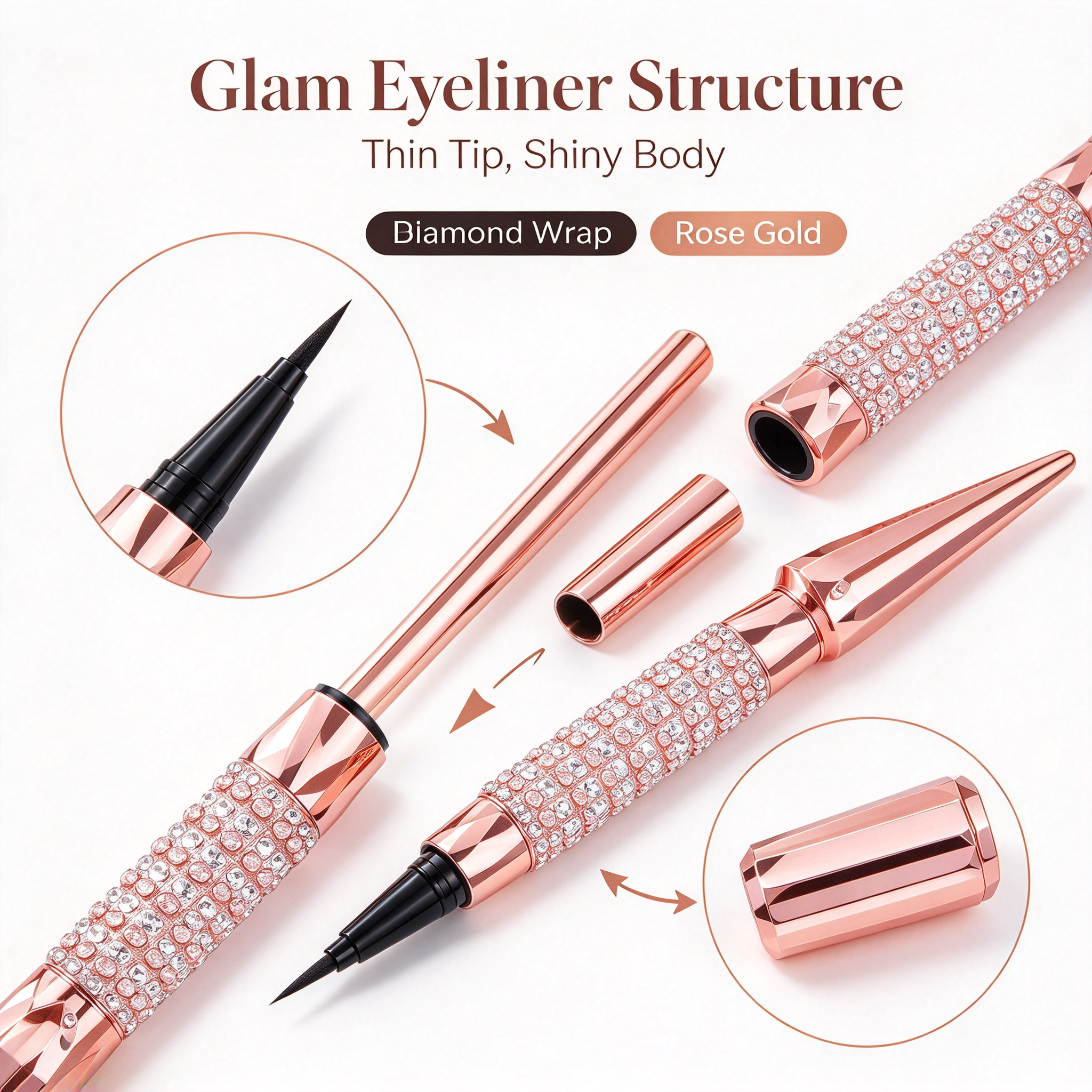 OEM Diamond Decor Liquid Eyeliner Pen, Waterproof Quick Dry Black Eyeliner, Smudge Proof Long Lasting Rhinestone Eyeliner, GMPC MSDS Halal Certified Private Label Eye Makeup