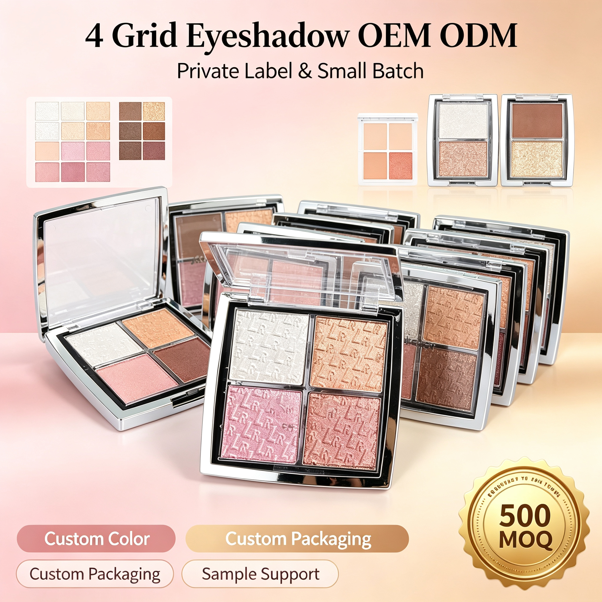WHY BEAUTY 4 Colors Shimmer Highlighter Palette Multi-Reflective Glow Face Highlight Powder Private Label OEM ODM Cosmetic
