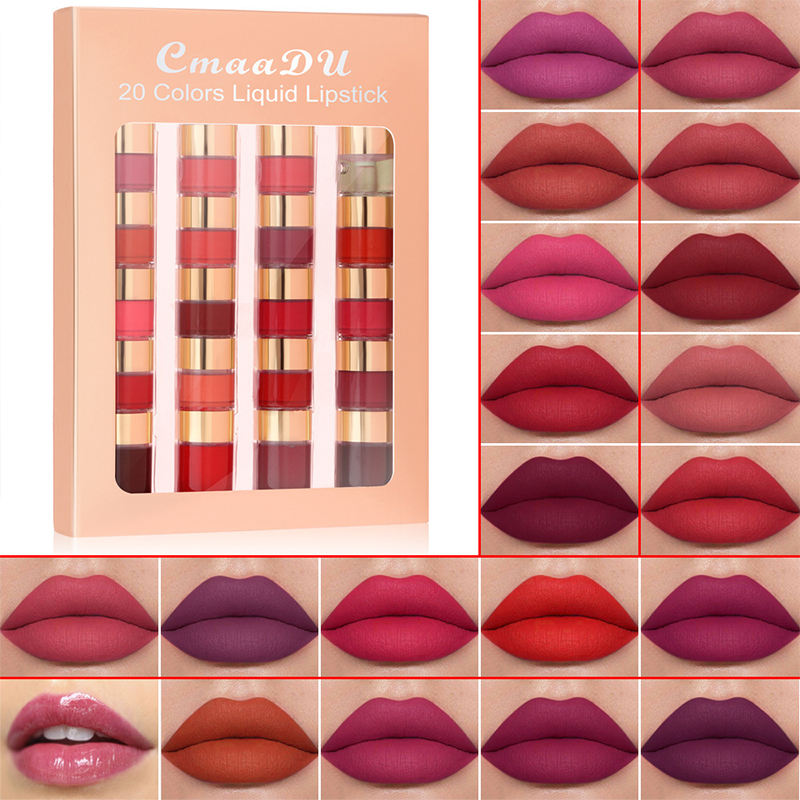 20-Color Velvet Nude Matte Liquid Lipstick Set Long-Lasting Waterproof Pigmented Lipgloss Wholesale