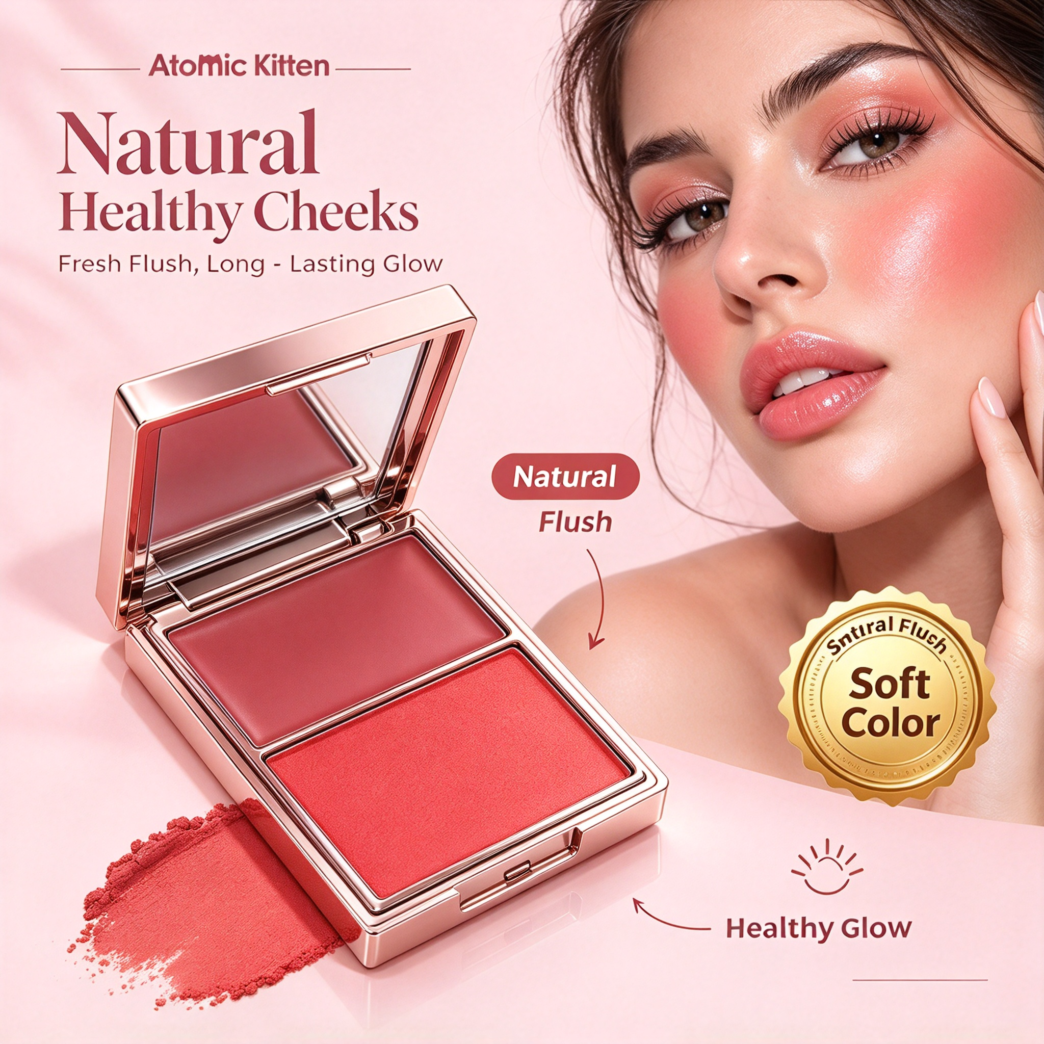 Private Label 2 in 1 Creme & Powder Blush, Buildable Color Smooth Finish Cheek Blush Palette, Vegan Cruelty Free, ISO GMPC MSDS Halal Certified, OEM ODM Small Batch Custom Makeup MOQ500