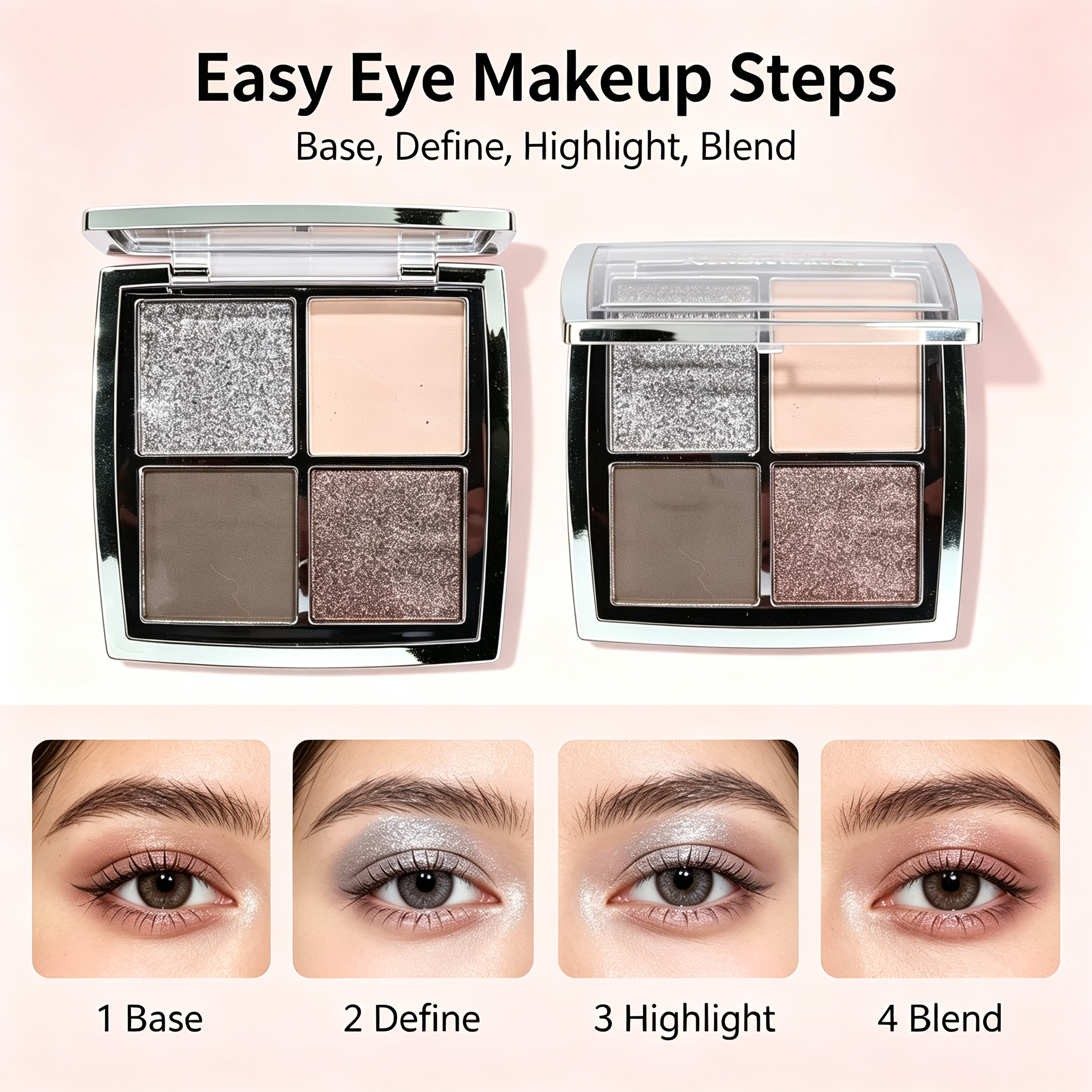 WHY BEAUTY 4 Shades Eyeshadow Palette Matte & Glitter Long Lasting Nude Eye Makeup OEM ODM