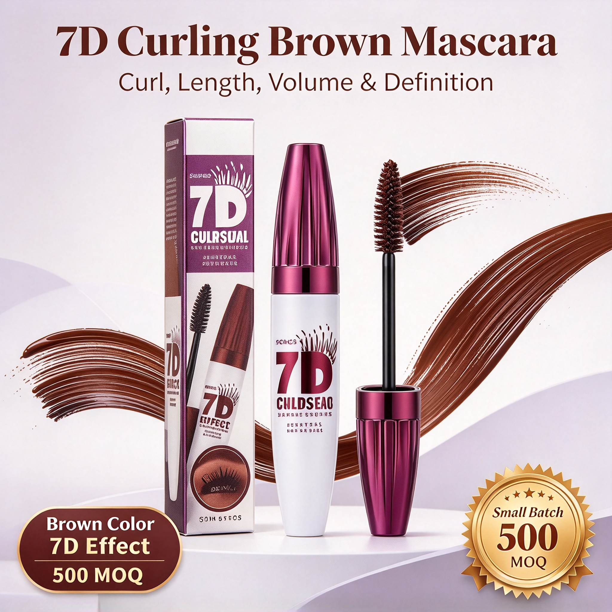 OEM ODM 7D Colossal Volume Mascara, Waterproof Lengthening Curling Mascara, Smudge Proof Long Lasting Eye Makeup, GMPC MSDS Halal Certified Private Label Mascara
