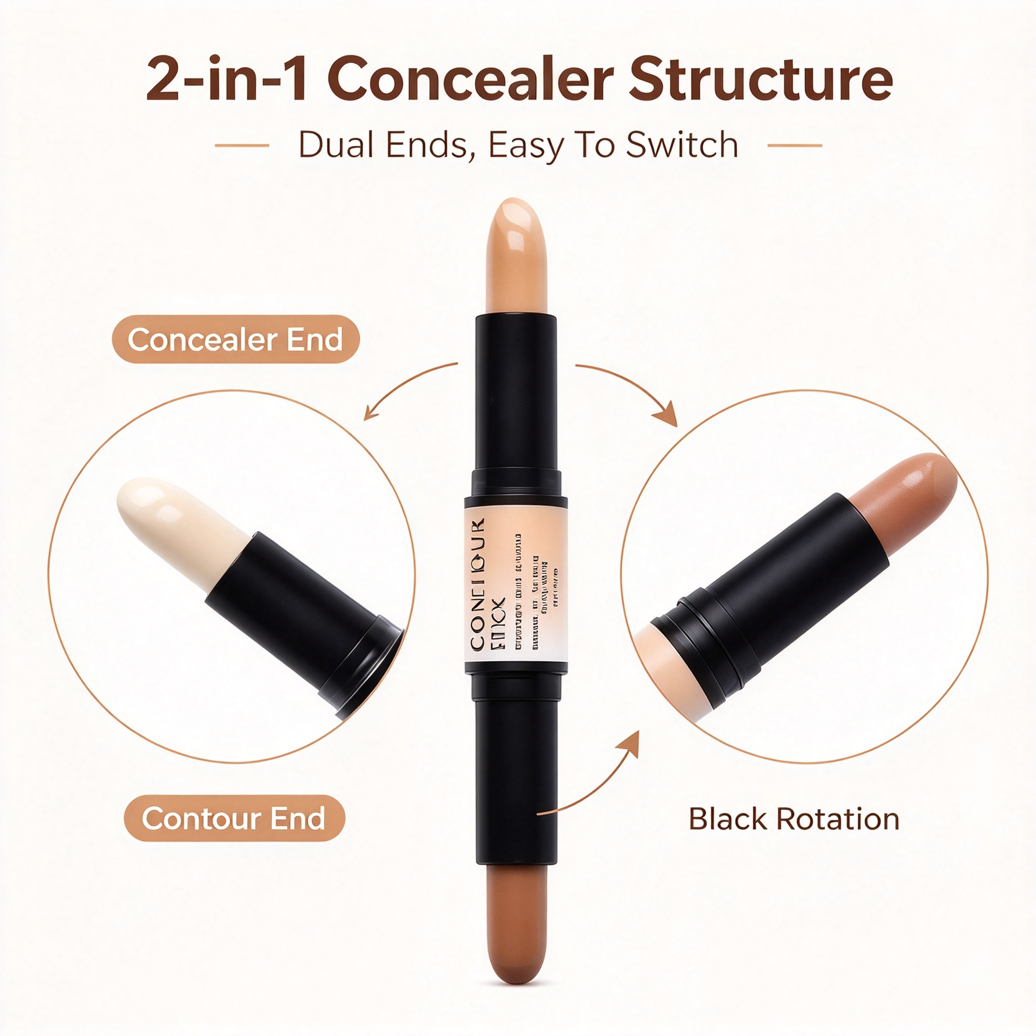 WHY-BEAUTY Private Label Dual Ended Contour & Concealer Stick, Full Coverage Brightening Waterproof Face Makeup Stick, ISO GMPC MSDS Halal Certified, OEM ODM Custom Logo, MOQ 500