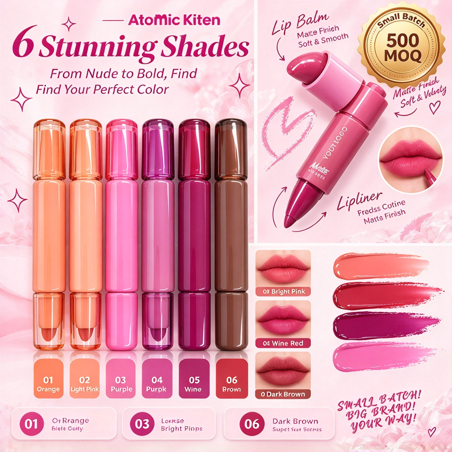 Rivate Label 2 In 1 Lipstick Lip Liner Set 6 Colors Matte Velvet Lip Balm Double End Lip Pencil Long Lasting Waterproof Custom Logo Cosmetic OEM ODM with GMPC MSDS Halal Certificate