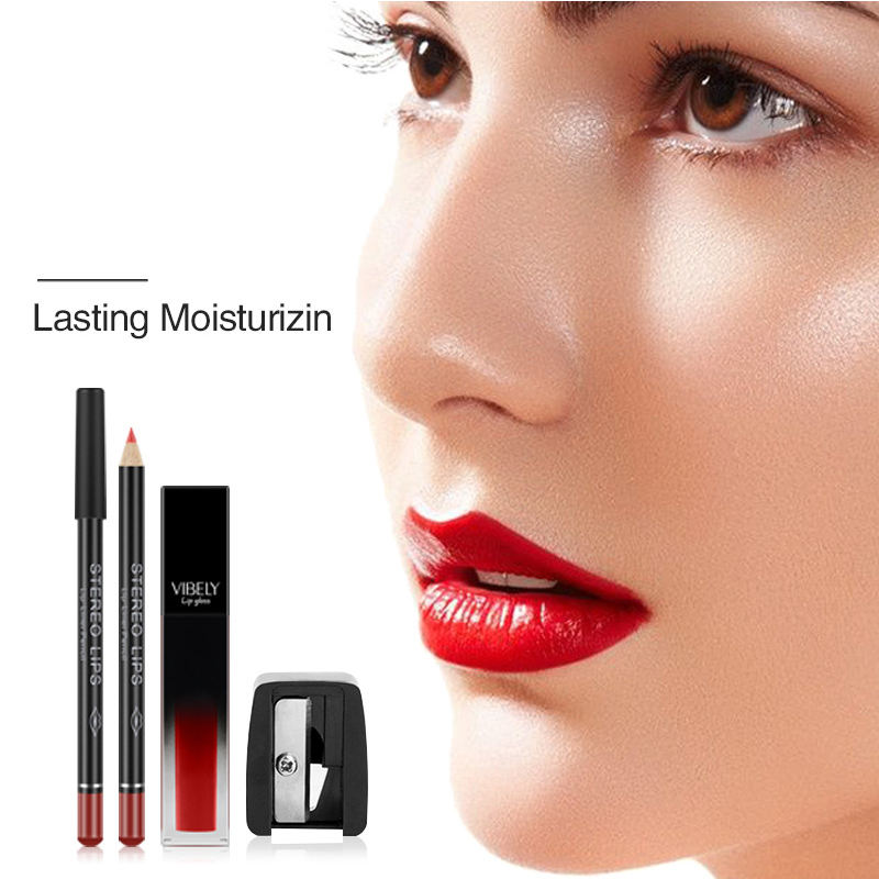 Matte Nude Lip Liner & Gloss Set Non-Stick Non-Fading Liquid Lip Glaze for Smooth Long-Lasting Makeup
