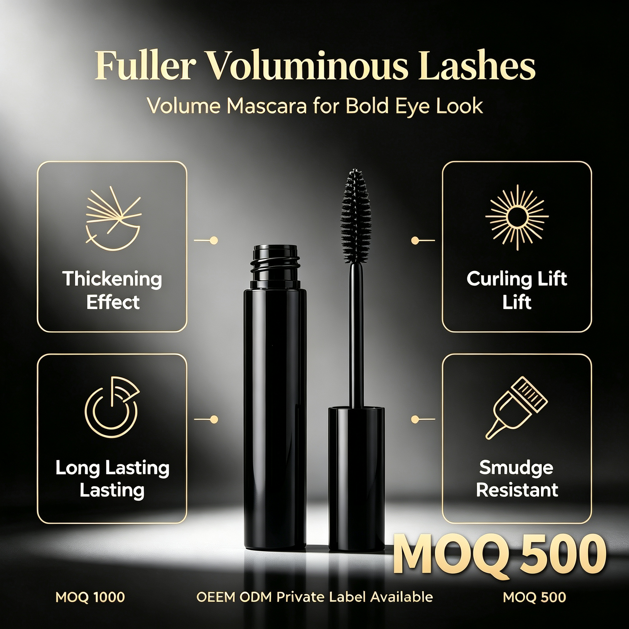 Private Label Mascara, Long Lasting Volume Lash Mascara, Waterproof Black Eyelash Makeup, Vegan Cruelty Free, ISO GMPC MSDS Halal, OEM ODM Small Batch MOQ500