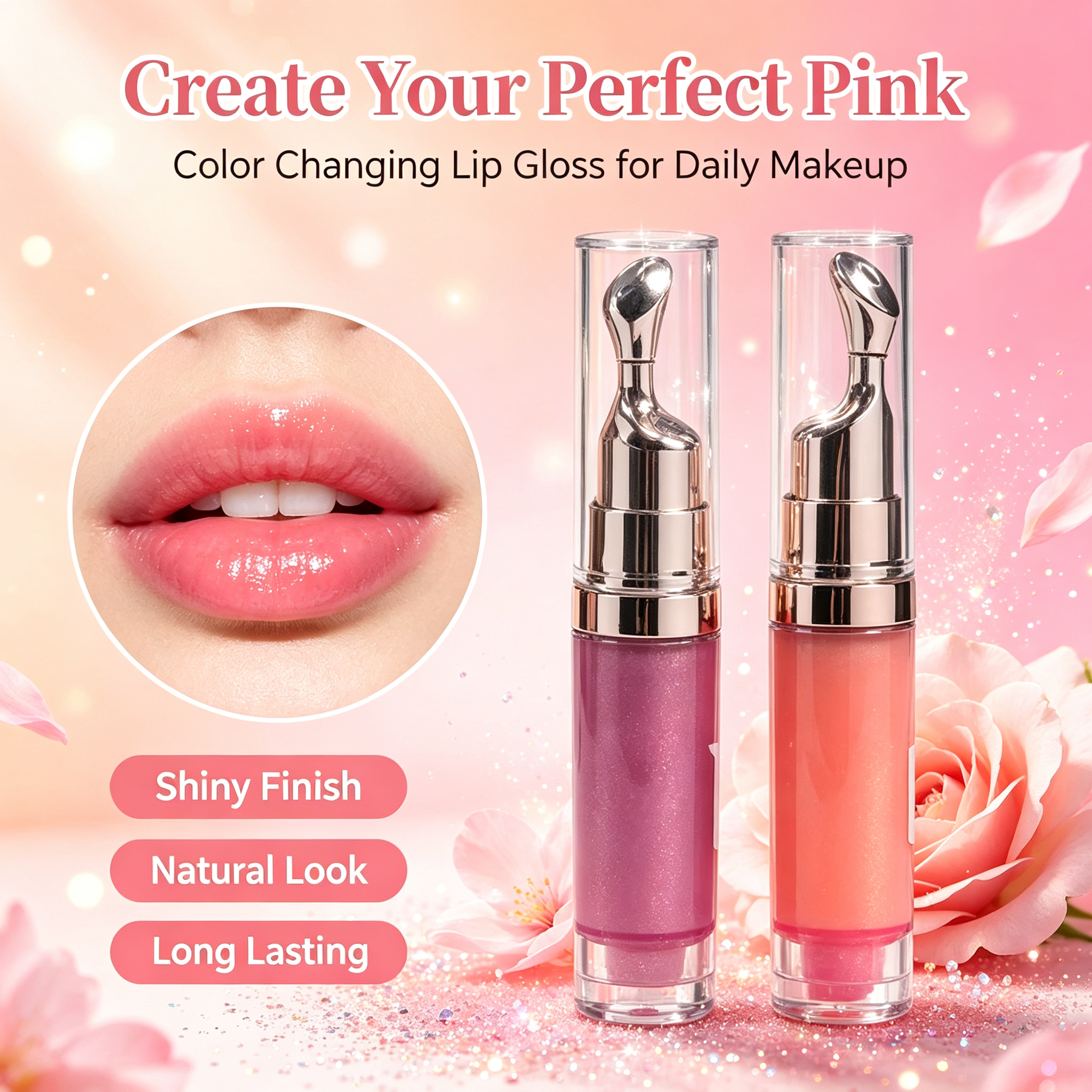 Private Label Thermal Color Change Lip Gloss, Natural Pink Finish Lip Makeup, Smooth Glide Comfortable Wear Lip Tint, Vegan Cruelty Free, ISO GMPC MSDS Halal, OEM ODM Small Batch MOQ500
