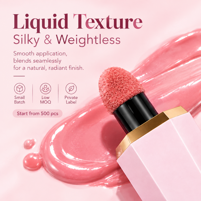 Private Label Liquid Blush, Multi Shade Cheek Tint, Natural Glow Smooth Buildable Liquid Blush, Vegan Cruelty Free, ISO GMPC MSDS Halal, OEM ODM Small Batch MOQ500