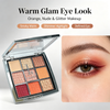 Private Label 9 Shades Eyeshadow Palette, Nude Orange Glitter Mix Eye Makeup, High Pigment Easy To Blend Buildable Color, Vegan Cruelty Free, ISO GMPC MSDS Halal, OEM ODM Small Batch MOQ500