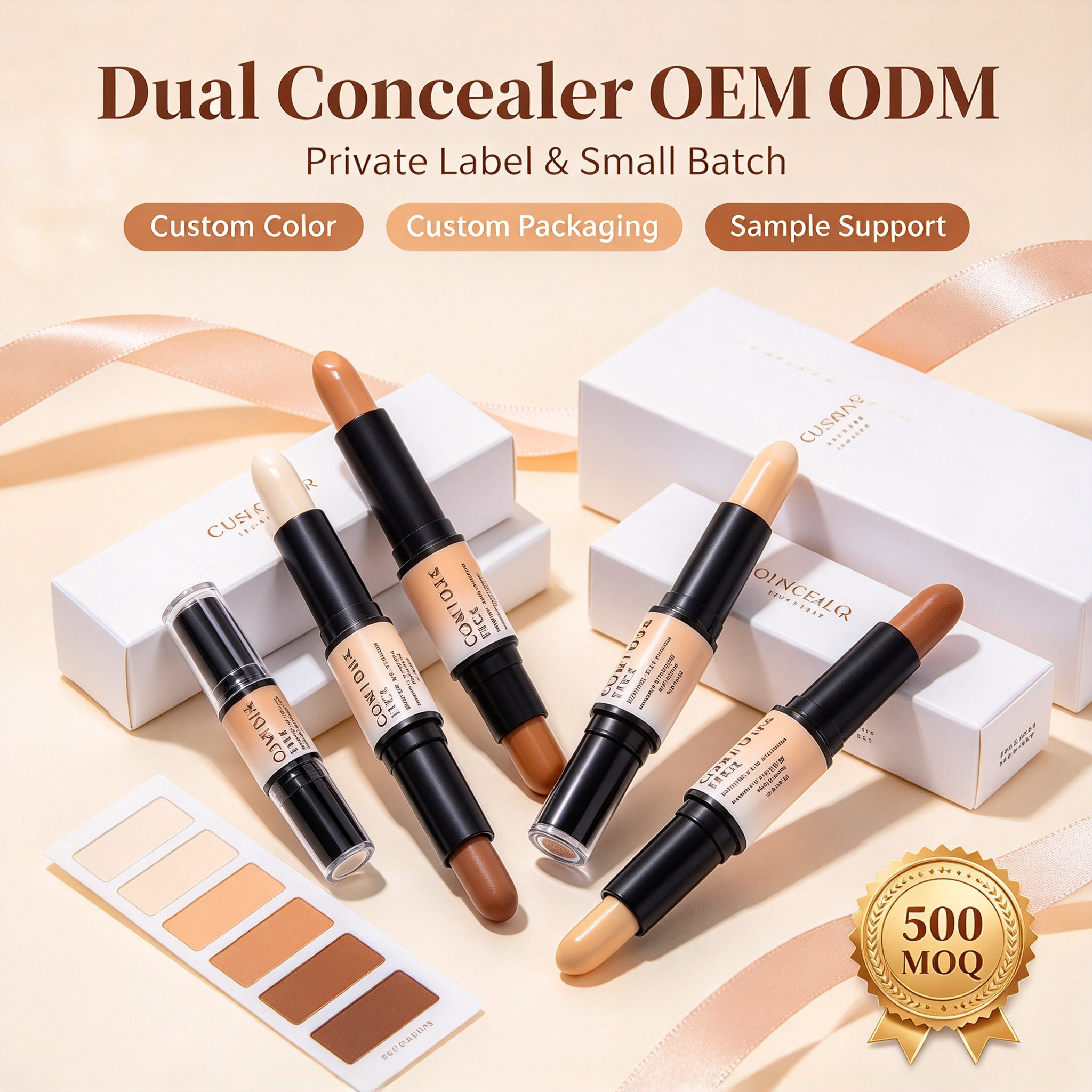 WHY-BEAUTY Private Label Dual Ended Contour & Concealer Stick, Full Coverage Brightening Waterproof Face Makeup Stick, ISO GMPC MSDS Halal Certified, OEM ODM Custom Logo, MOQ 500