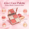Private Label 4-in-1 Face Palette, Prime Blush Contour & Glow Makeup Palette, Matte & Shimmer Buildable Powder, Vegan Cruelty Free, ISO GMPC MSDS Halal, OEM ODM Small Batch MOQ500