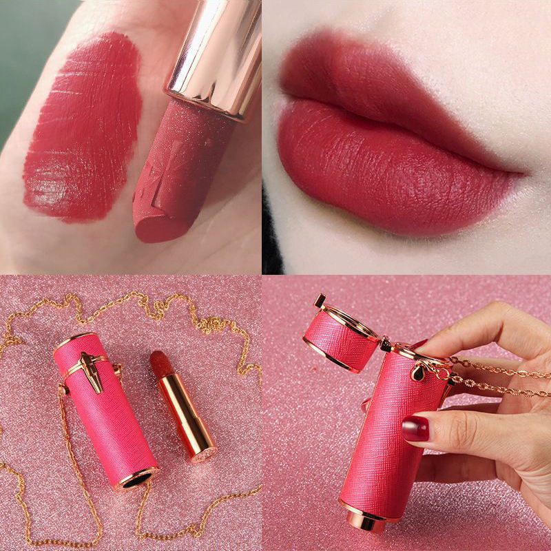 Long-Lasting Waterproof Matte Lipstick with Chain Detail Daily Use Carved Lipstick for Women