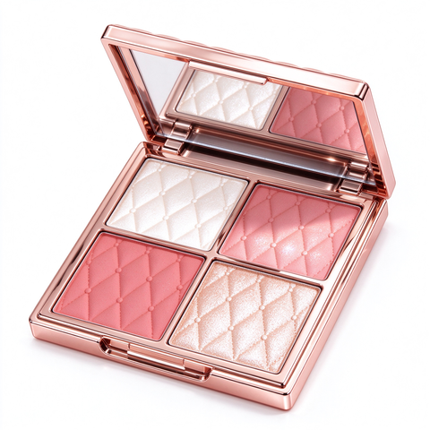 Private Label 4-in-1 Face Palette, Prime Blush Contour & Glow Makeup Palette, Matte & Shimmer Buildable Powder, Vegan Cruelty Free, ISO GMPC MSDS Halal, OEM ODM Small Batch MOQ500