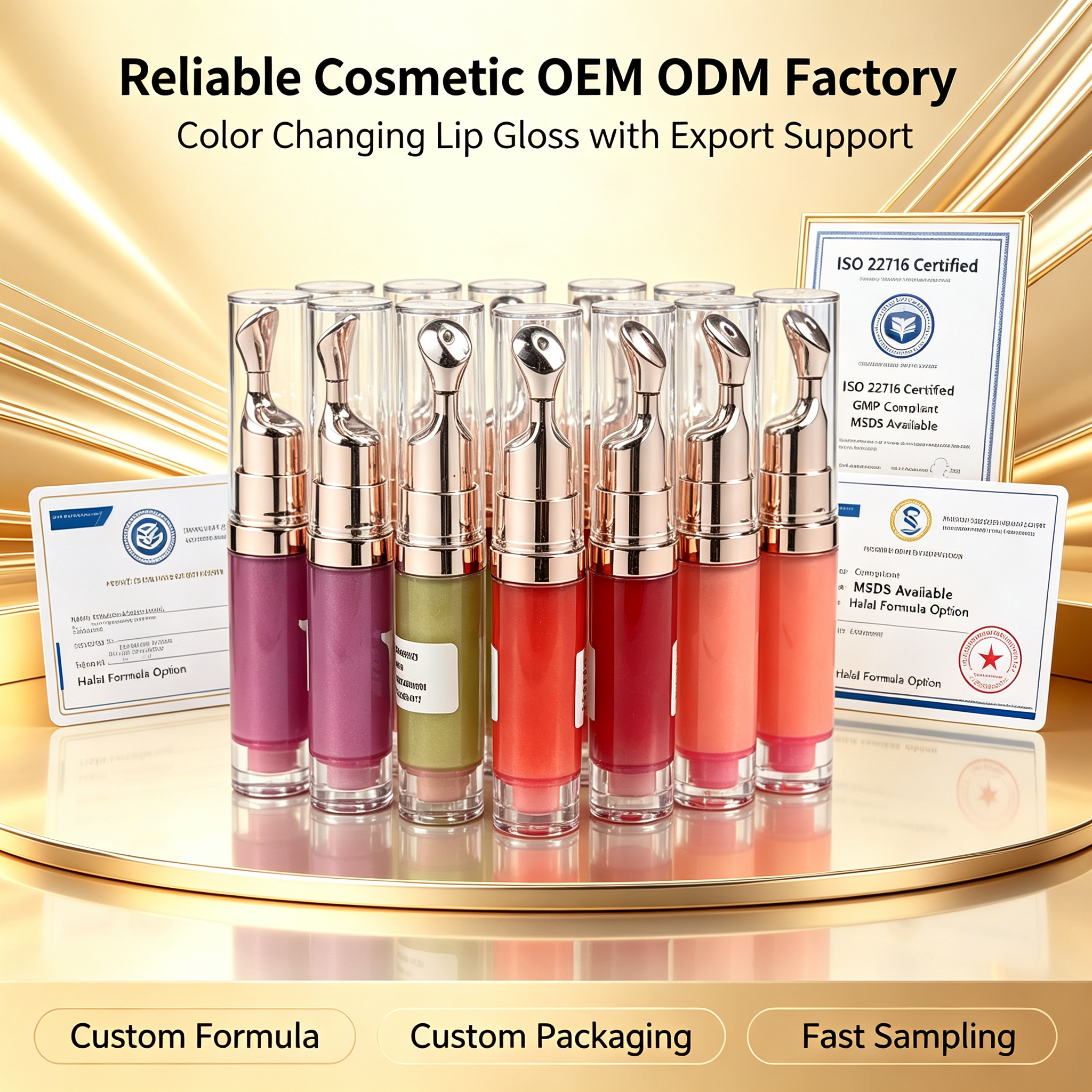 Private Label Thermal Color Change Lip Gloss, Natural Pink Finish Lip Makeup, Smooth Glide Comfortable Wear Lip Tint, Vegan Cruelty Free, ISO GMPC MSDS Halal, OEM ODM Small Batch MOQ500