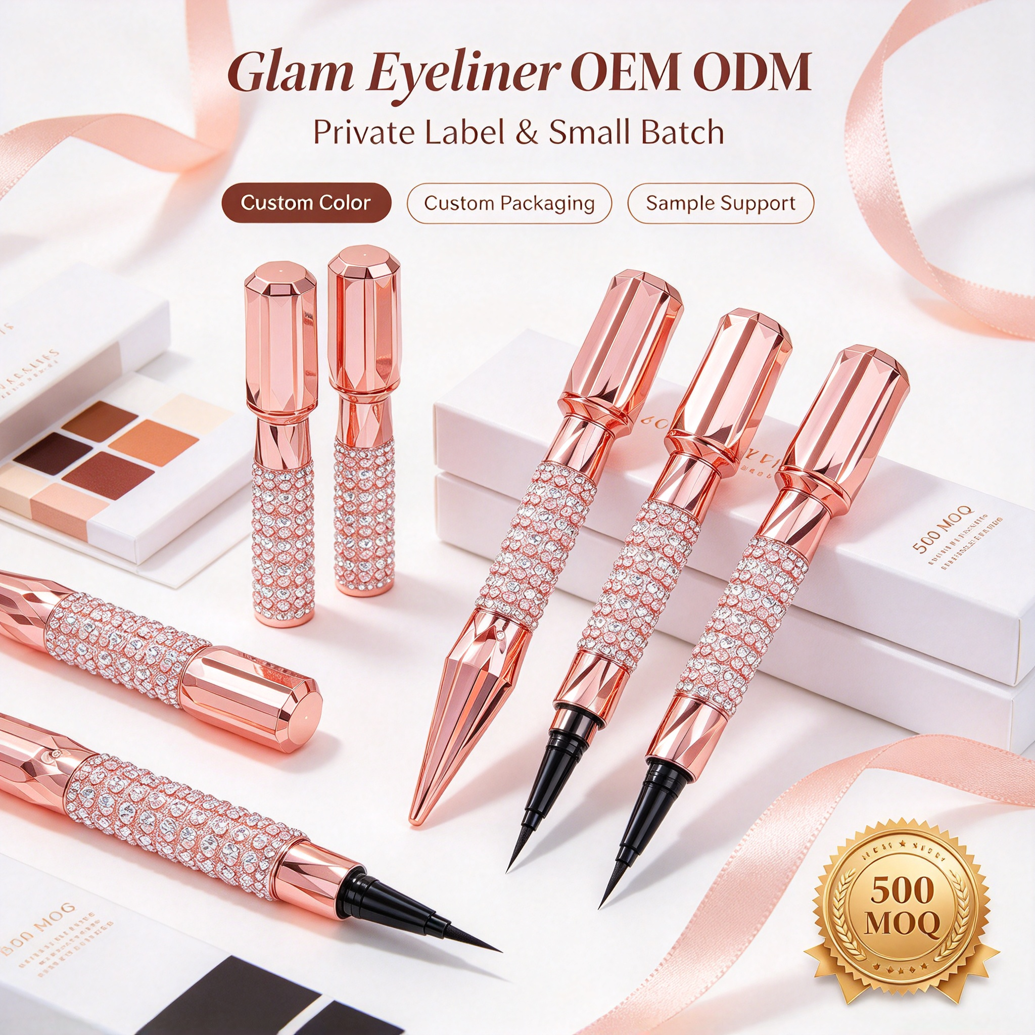 OEM Diamond Decor Liquid Eyeliner Pen, Waterproof Quick Dry Black Eyeliner, Smudge Proof Long Lasting Rhinestone Eyeliner, GMPC MSDS Halal Certified Private Label Eye Makeup
