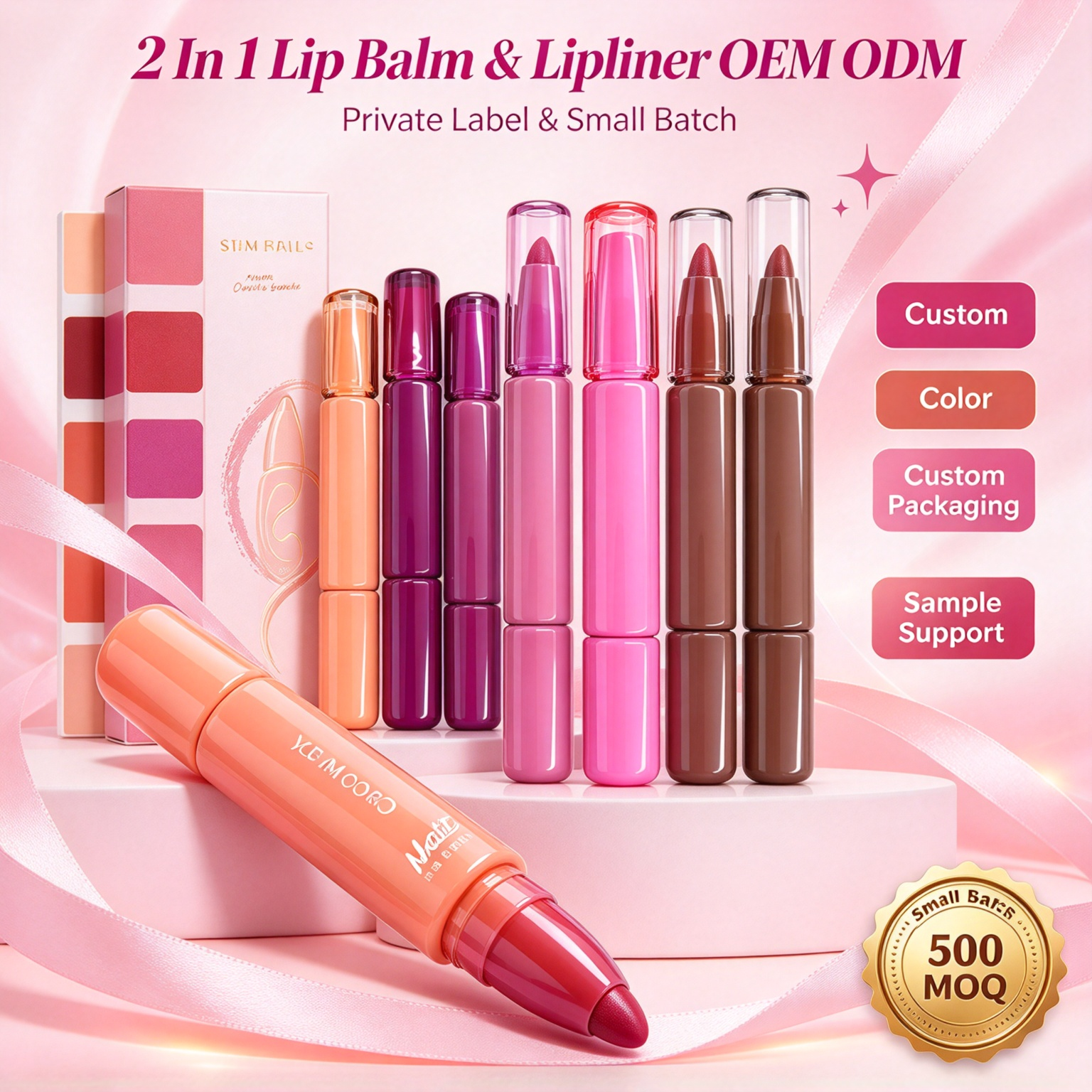 Rivate Label 2 In 1 Lipstick Lip Liner Set 6 Colors Matte Velvet Lip Balm Double End Lip Pencil Long Lasting Waterproof Custom Logo Cosmetic OEM ODM with GMPC MSDS Halal Certificate