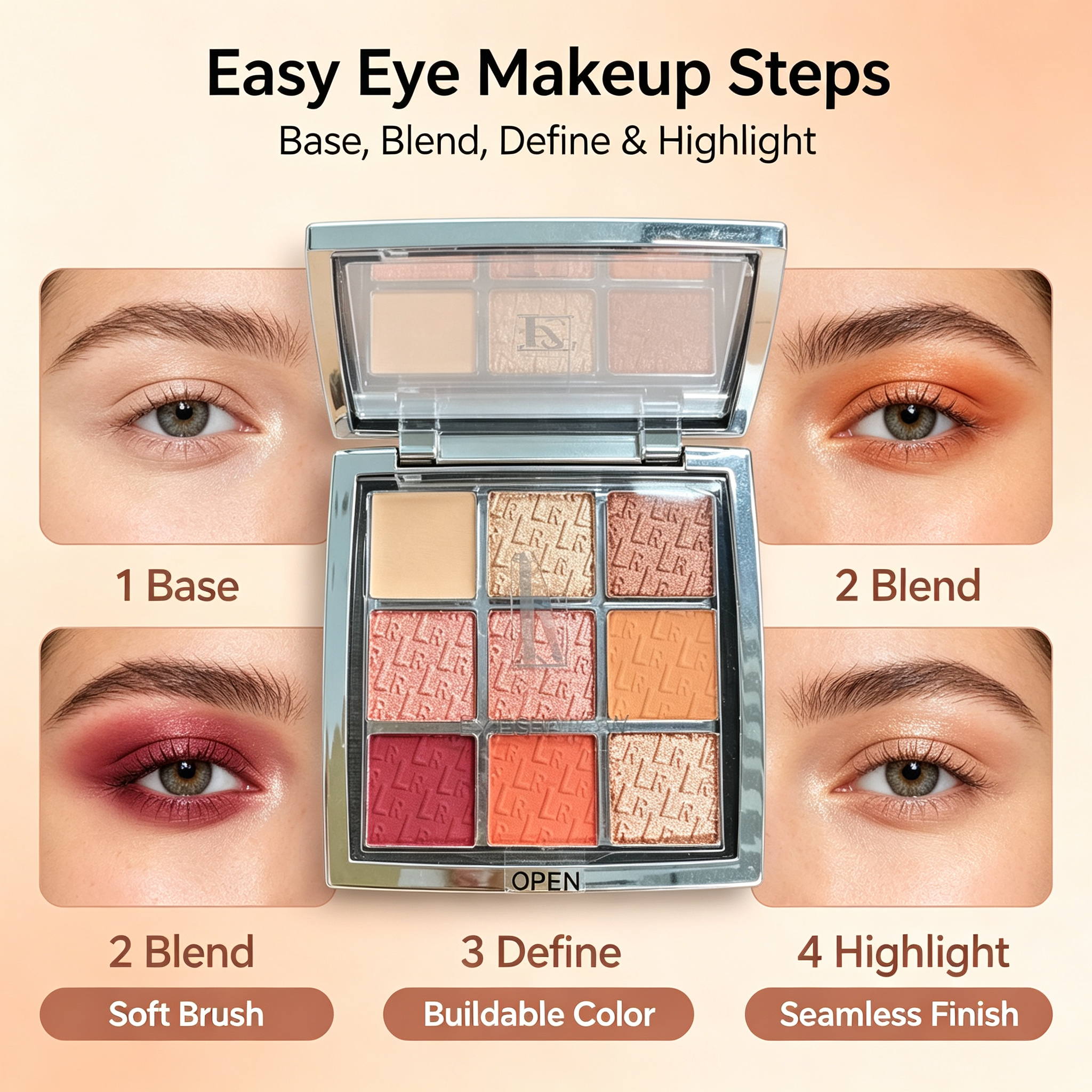 Private Label 9 Shades Eyeshadow Palette, Nude Orange Glitter Mix Eye Makeup, High Pigment Easy To Blend Buildable Color, Vegan Cruelty Free, ISO GMPC MSDS Halal, OEM ODM Small Batch MOQ500
