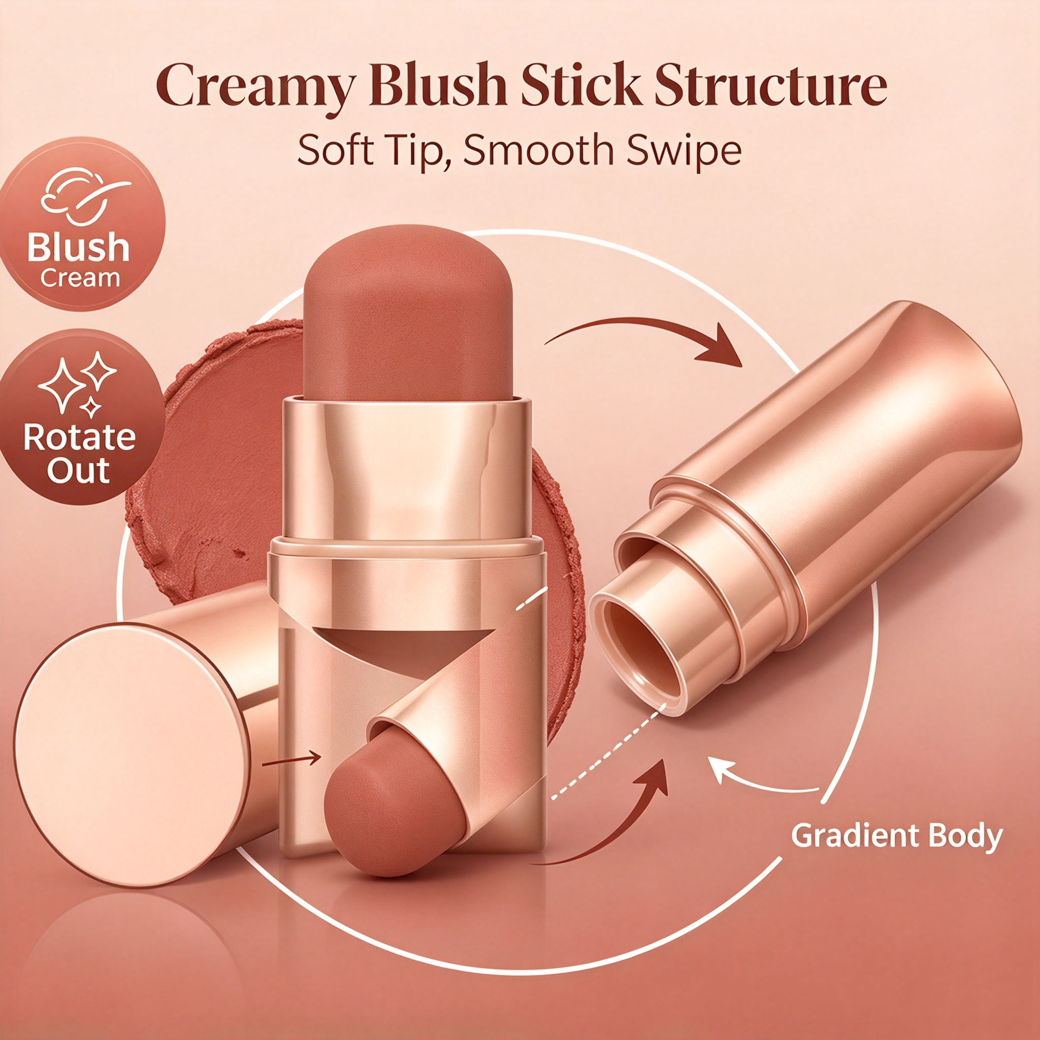 OEM Creamy Blush Stick, Soft Tip Smooth Cream Blush Stick, Long Lasting Waterproof Face Blush, GMPC MSDS Halal Certified Custom Private Label Makeup